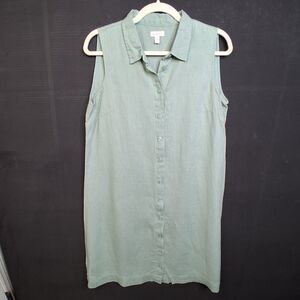 Garnet Hill 100% Linen Button Up Slvless Shirt Dress Size S Classic, Natural